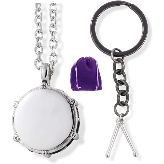 Snare Drum Charm Necklace with Drum Sticks Keychain