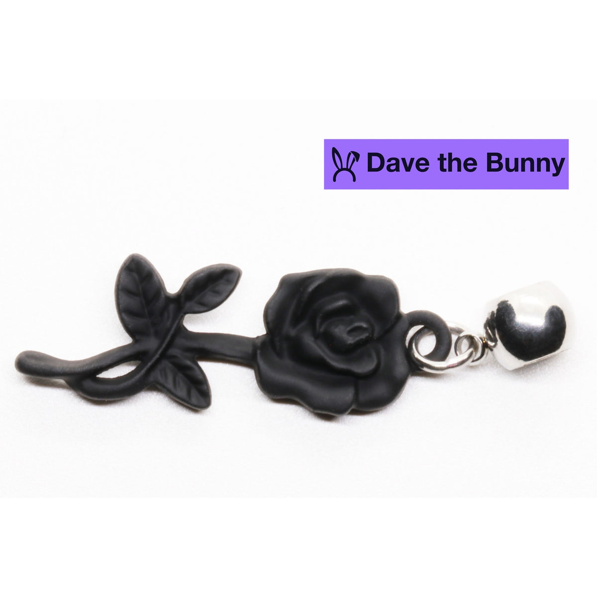 Black Rose Flower Charm Necklace with Stainless Steel Snake Chain