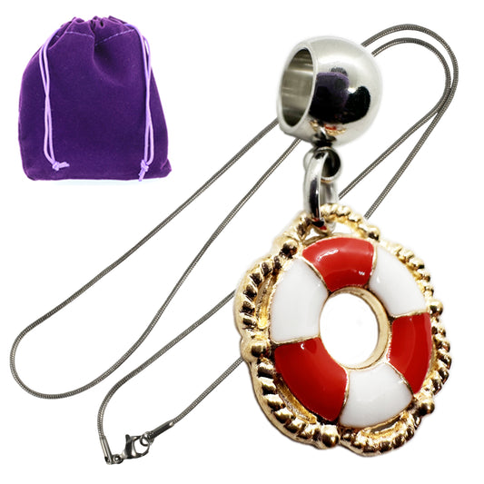 Life Saver Necklace (Red) - Stainless Steel Snake Chain Necklace with Metal Alloy Life Saver, Life Preserver, and Life Guard Charm - Durable and Elegant Jewelry for Everyday Wear