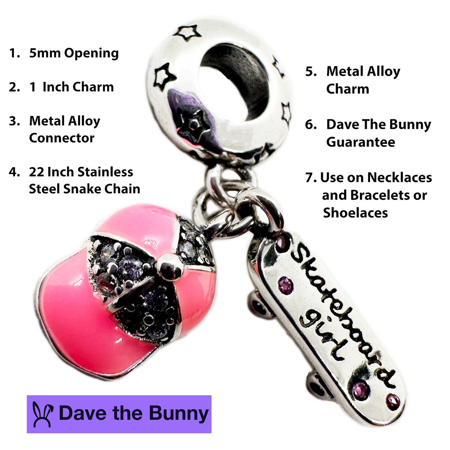 Skateboard Necklace - Stainless Steel Snake Chain with Metal Alloy Charm - Premium Skateboard Accessories, Hip Hop Jewelry for Men, Woman Skateboard Enthusiasts