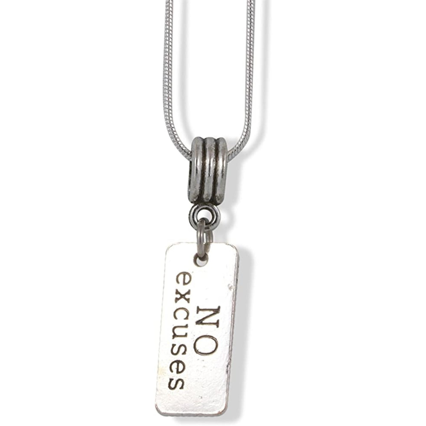 No Excuses Inspirational Text Charm Snake Chain Necklace