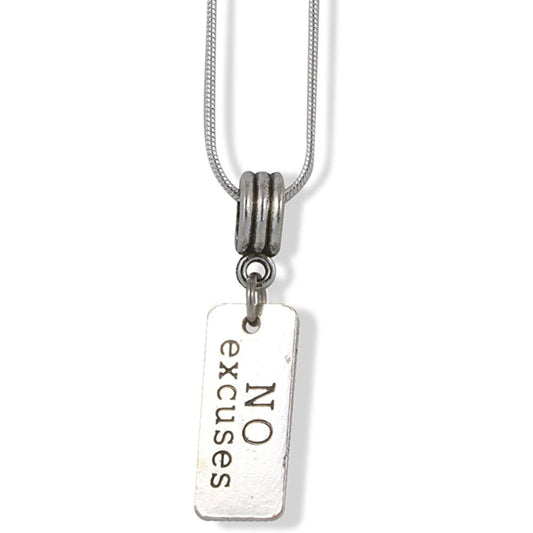 No Excuses Inspirational Text Charm Snake Chain Necklace