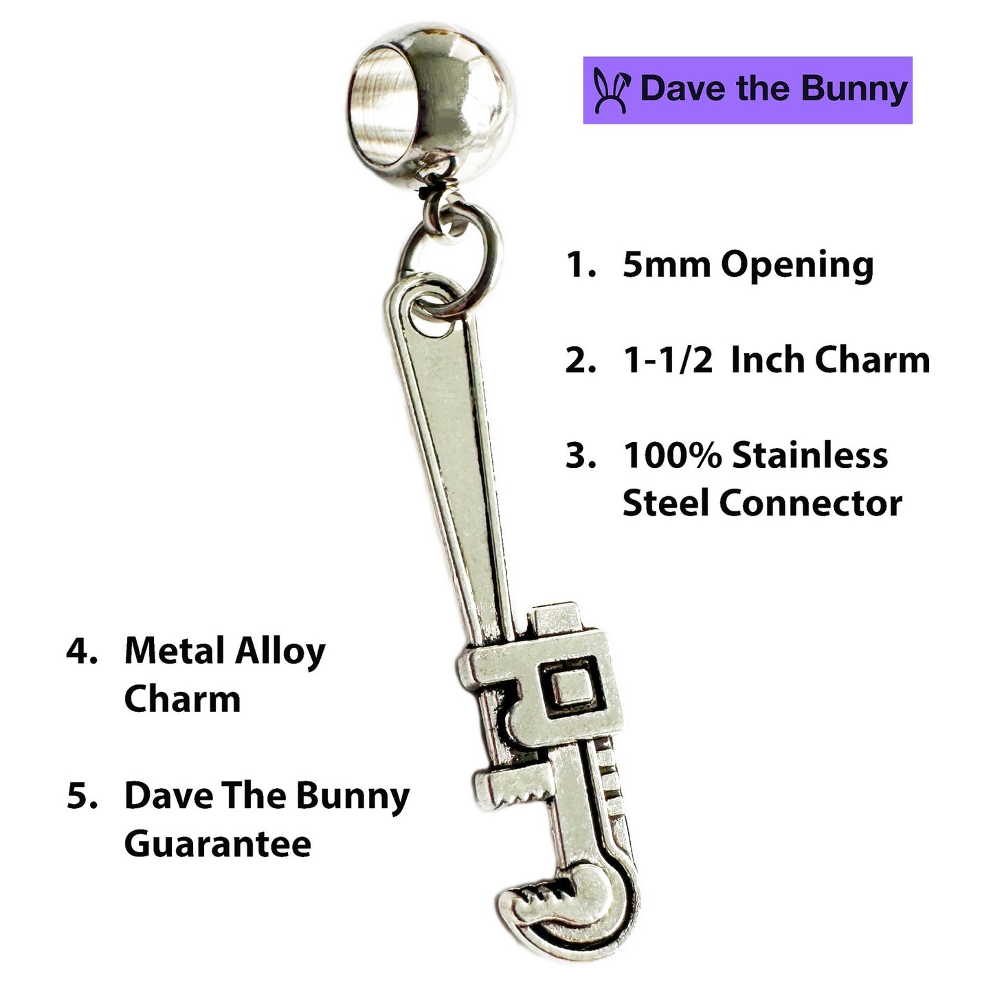 Wrench Pendant - A Pipe Wrench Necklace Plumbing Tools Inspired Stainless Steel Snake Chain with Metal Alloy Charm - Plumber Wrench Shaped Plumber Necklace