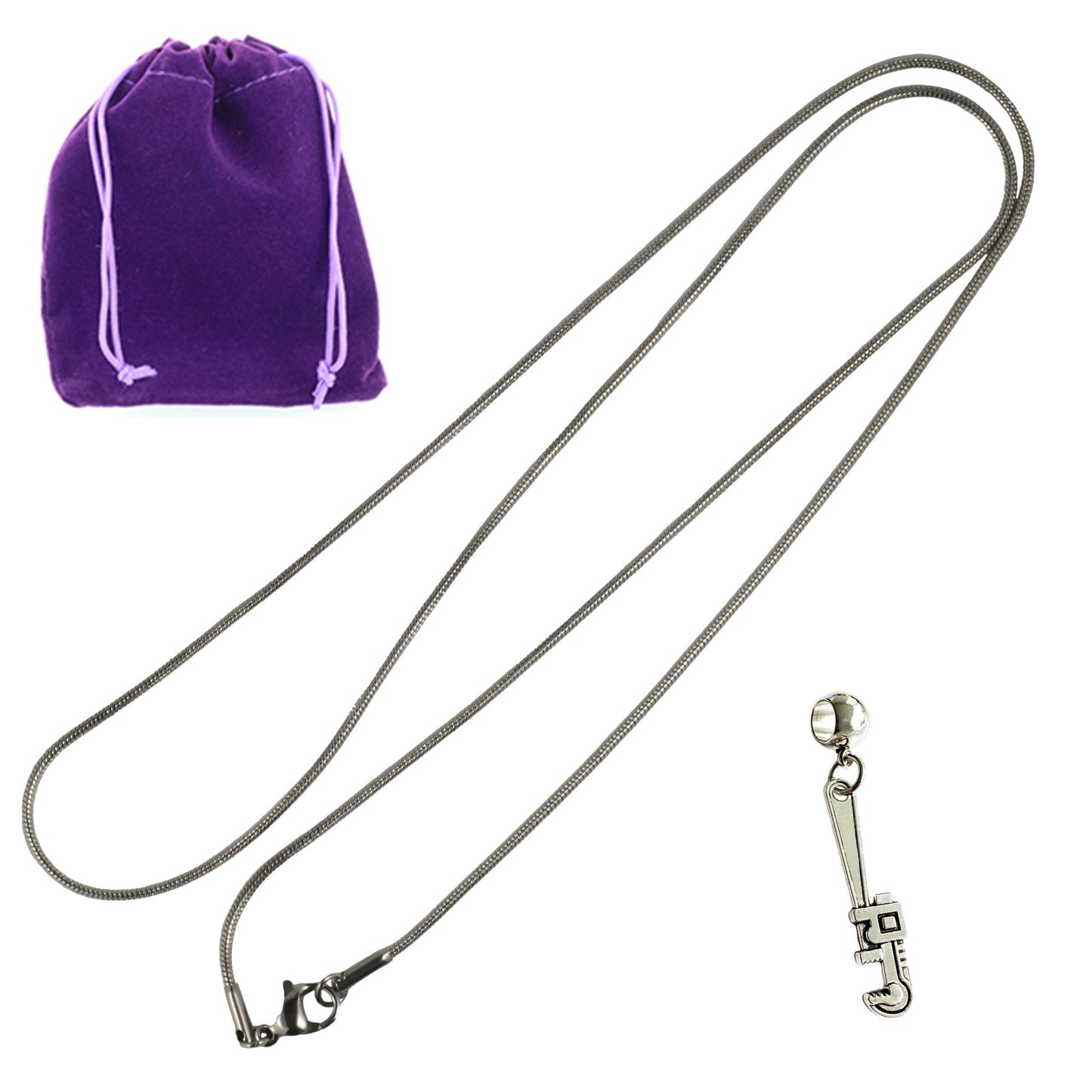 Wrench Pendant - A Pipe Wrench Necklace Plumbing Tools Inspired Stainless Steel Snake Chain with Metal Alloy Charm - Plumber Wrench Shaped Plumber Necklace