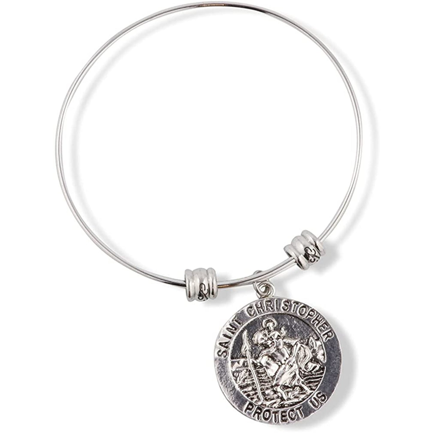 Round Saint Christopher Protect Us Fancy Charm Bangle