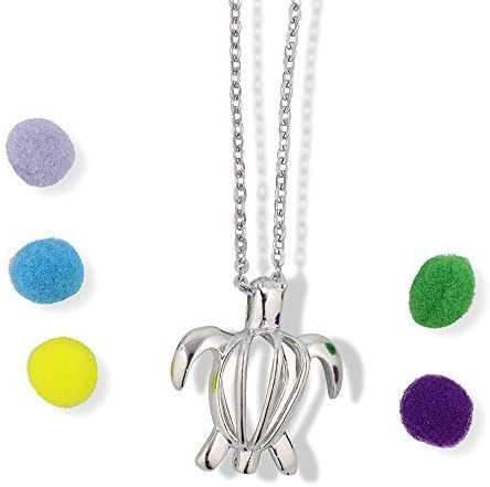 Emerald Park Jewelry Aromatherapy Diffuser Turtle with 5 Aroma Pom Poms Straight Body Chain Necklace