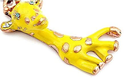 Giraffe Yellow with Green Eyes on Brass Round Necklace