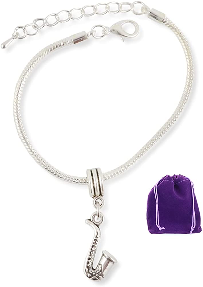 Saxophone Bracelet | Music Jewelry Sax or Saxophone Jewelry for Women and Men Snake Chain Charm Bracelet