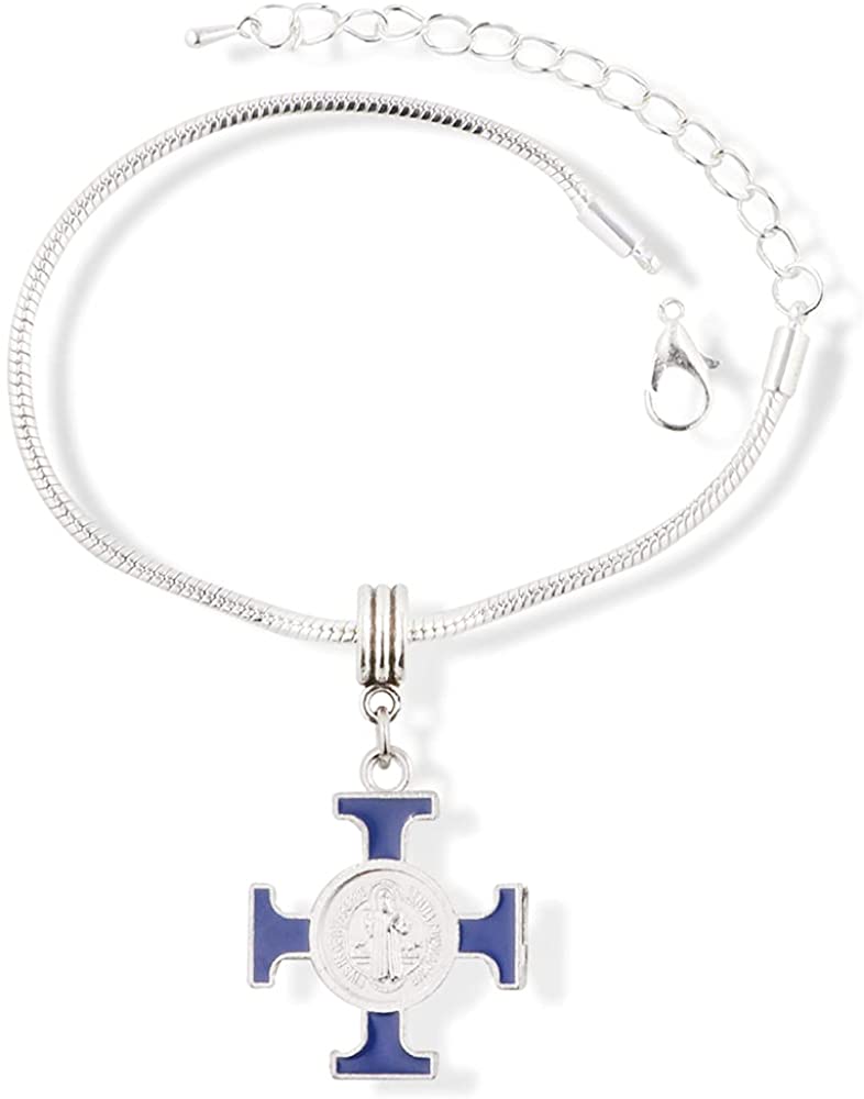 Saint Michael Blue Cross Snake Chain Charm Bracelet