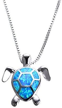EPJ Turtle Silver with Vibrant Blue and Silver Coloured Shell on Box Chain Silver Necklace