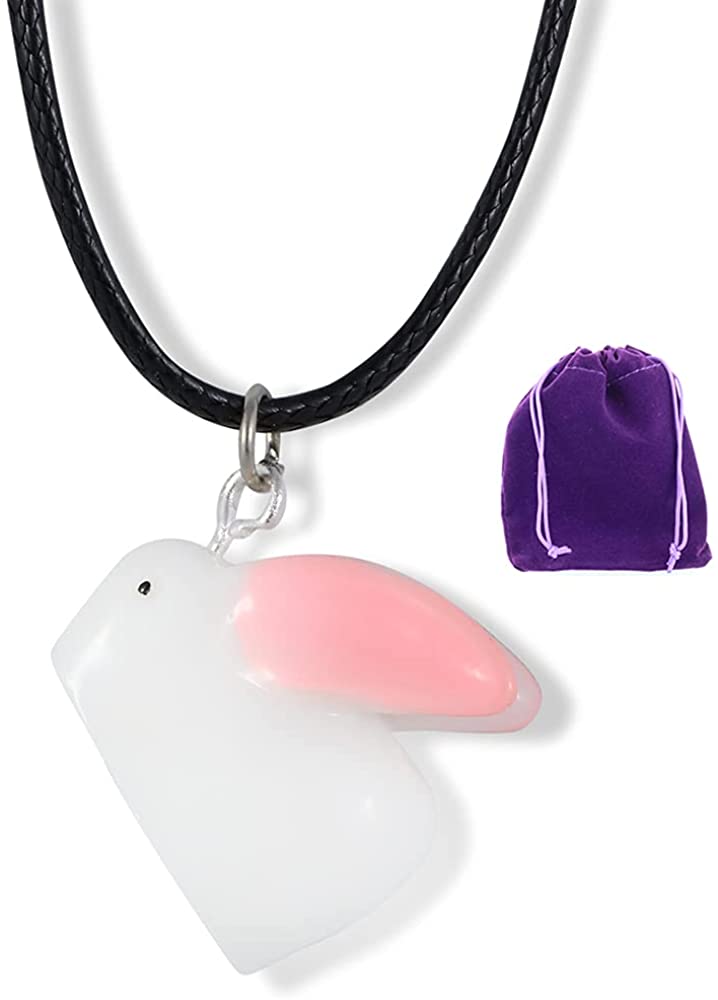 Rabbit Bunny with Pink Ears Charm Black Rope Necklace