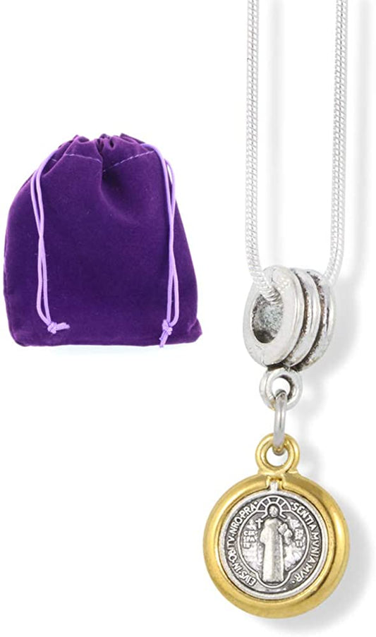 EPJ St Benedict Necklace | Medal San Benito Religious Jewelry Necklace for Women Silver Plated Chain Charm Gifts Catholic Necklace Pendant for Women Men
