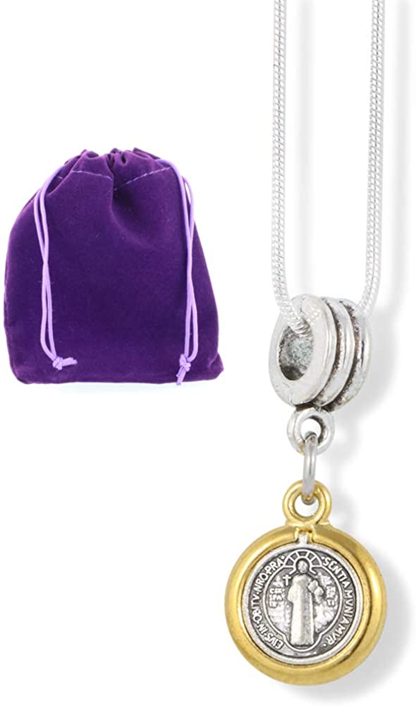 EPJ St Benedict Necklace | Medal San Benito Religious Jewelry Necklace for Women Silver Plated Chain Charm Gifts Catholic Necklace Pendant for Women Men