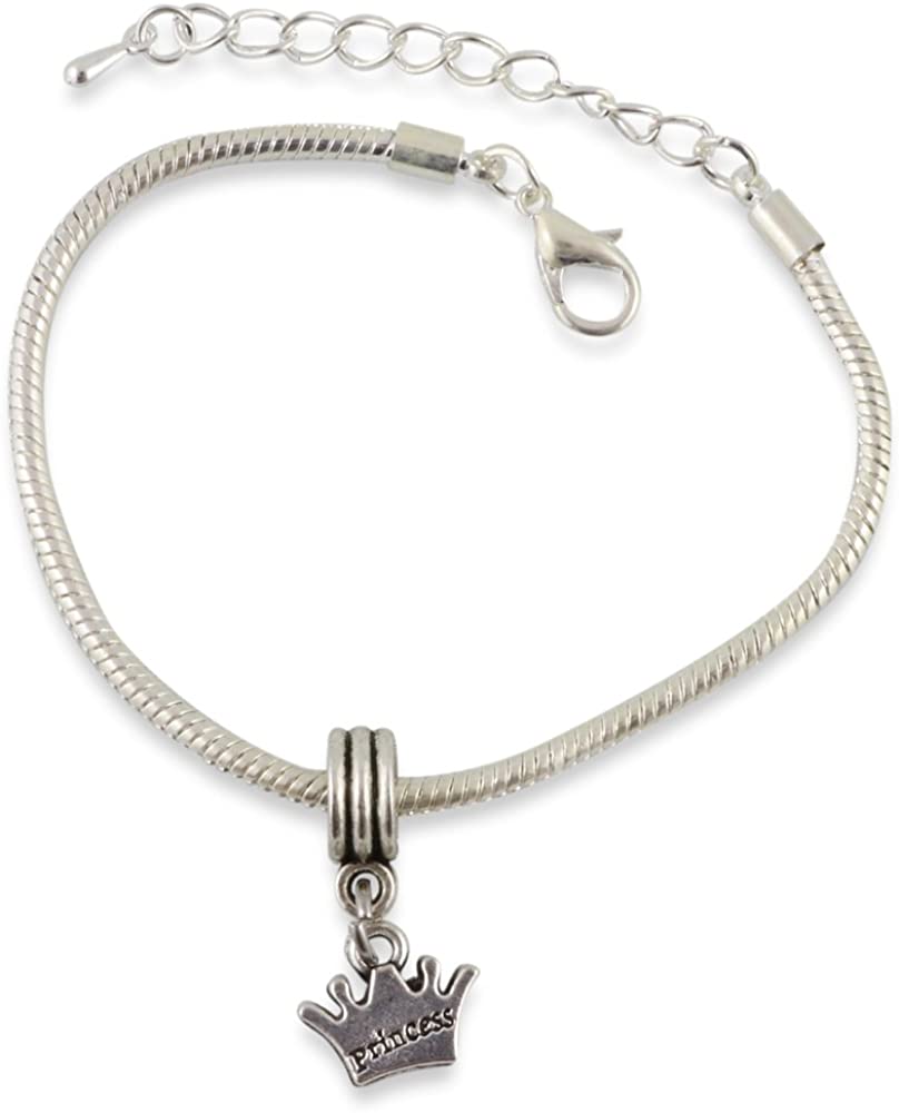 Emerald Park Jewelry Crown with Princess Text Snake Chain Charm Bracelet