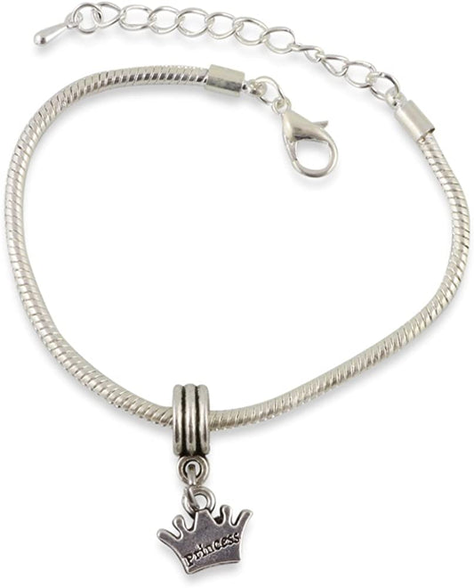 Emerald Park Jewelry Crown with Princess Text Snake Chain Charm Bracelet