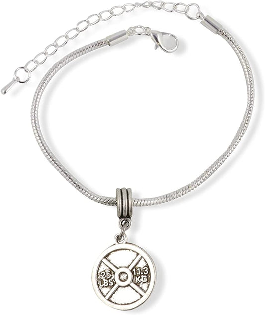 Emerald Park Jewelry Fitlife Bracelet Dumbell | Stainless Steel Snake Chain Charm Bracelet