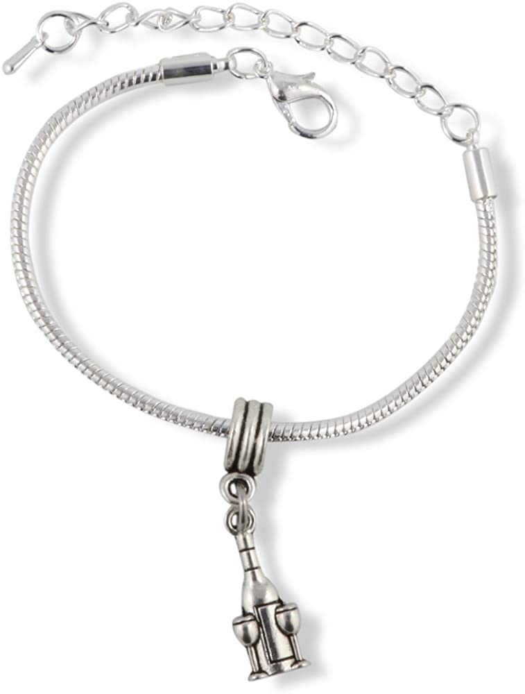 Emerald Park Jewelry Wine Bottle with Two Wine Glasses Snake Chain Charm Bracelet