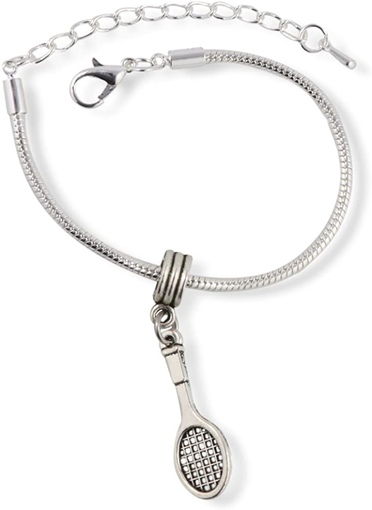 Emerald Park Jewelry Tennis Racquet Bracelet | (Single Racket) Stainless Steel Snake Chain Charm Bracelet