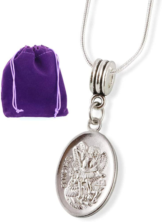 St Michael Necklace for Men | A Saint Michael Necklace for Men or Women on a 22 inch Stainless Steel Snake Chain Necklace A Great Saint Michael Pendant with Archangel Michael Protection of St Michael