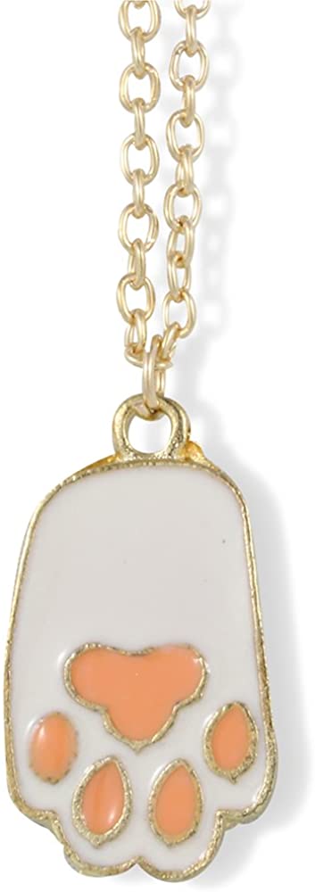 Bunny Rabbit Paw Foot White and Pink on Gold Chain Necklace
