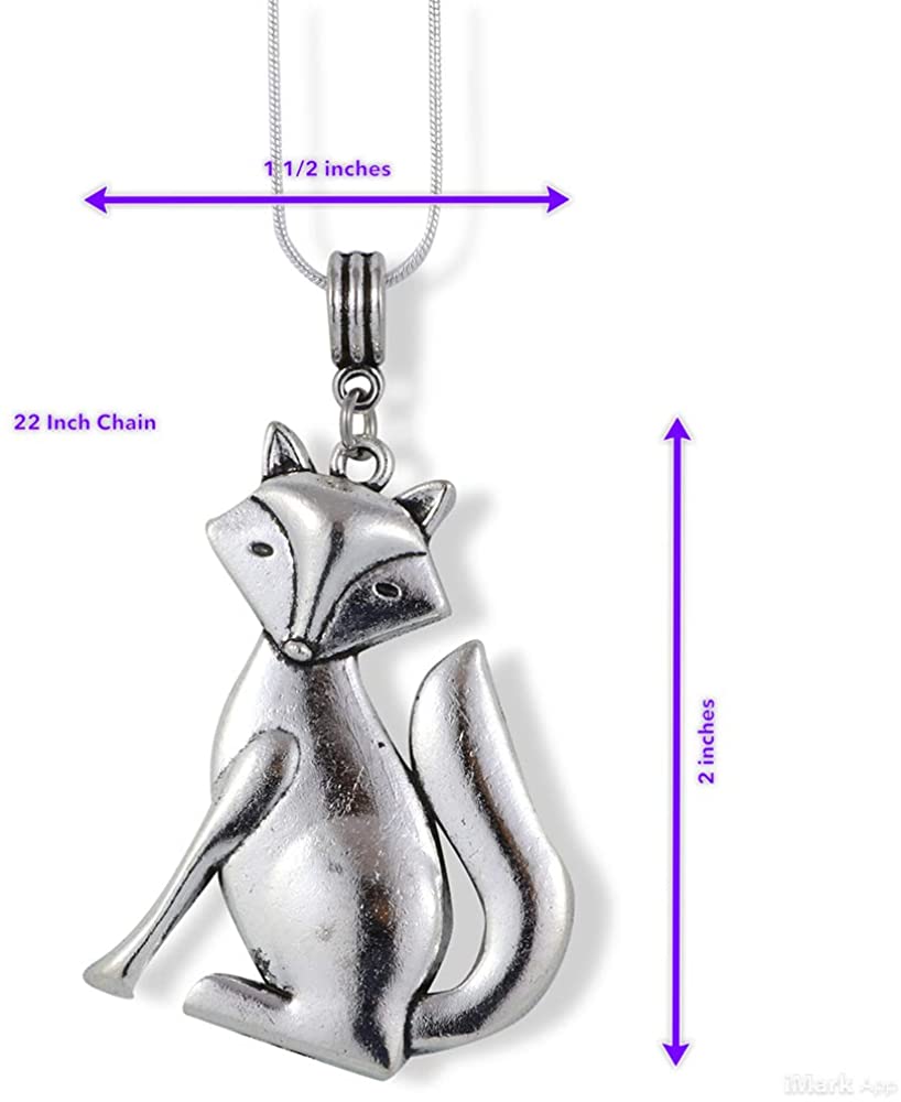 Fox Necklace | Fox Jewelry For Women Silver Plated Snake Chain Necklace with Fox Necklace for Women Great Fox Gifts for a Party themed with Fox Stuff and Fox Items for Women