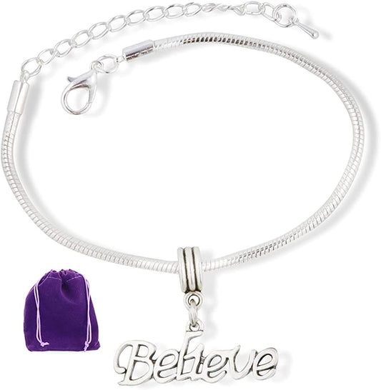 Believe Text Snake Chain Charm Bracelet