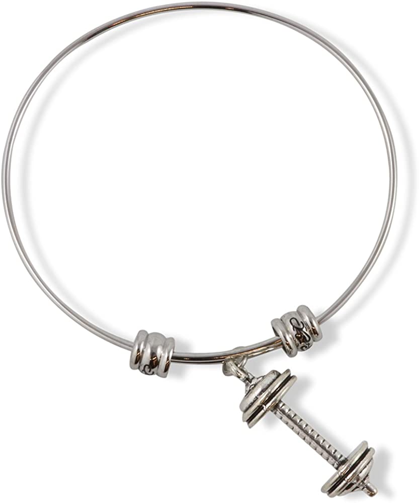 Dumbbell Bracelet | Large Dumb Bells Straight Barbell Fancy Charm Bangle