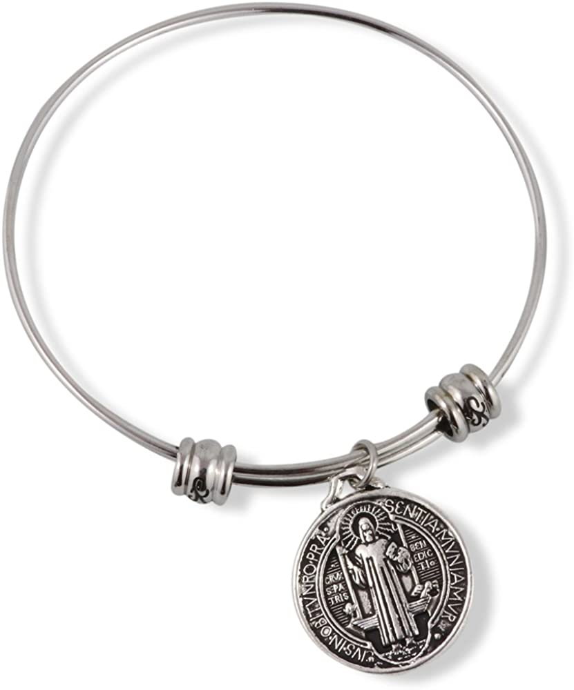 EPJ St Benedict Bracelet and Keychain | Medal San Benito Religious Jewelry Bracelet Bangle for Women Bundled with Keychain Charm Gifts Catholic Bracelet and Keychain for Women Men