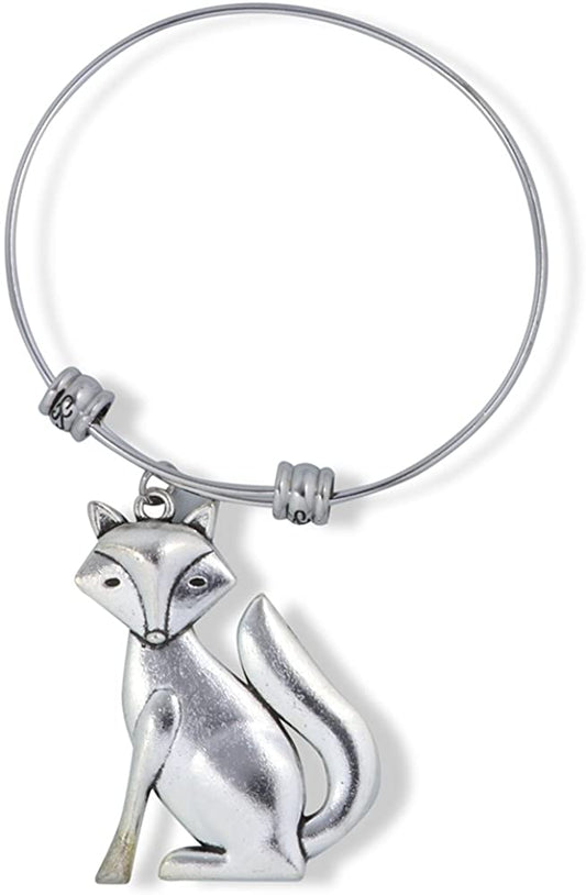 Emerald Park Jewelry Large Silver Coloured Fox Fancy Charm Bangle