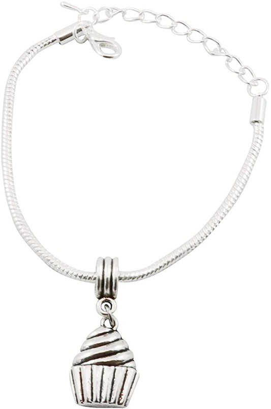 Emerald Park Jewelry Cupcake Bracelet | Cupcake Baking Charm Hypoallergenic Stainless Steel Snake Chain Charm Bracelet for Women and Men That Love Cupcake Creations for a Birthday or Gift for a Baker