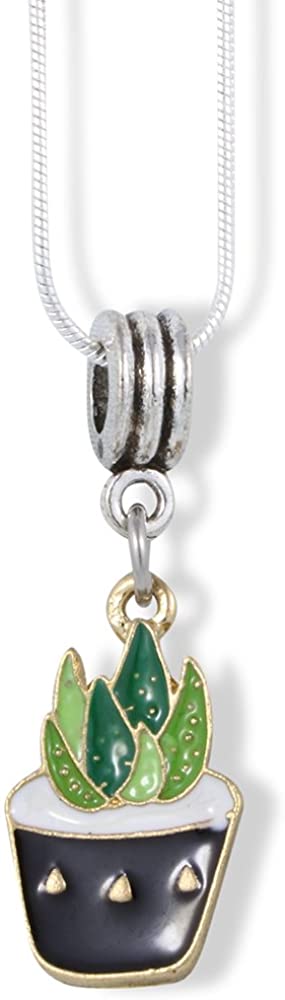 Emerald Park Jewelry Aloe Vera Two Tone Green in Black Pot Charm Snake Chain Necklace