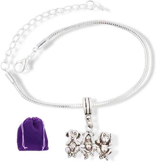 Speak no Evil See no Evil Hear no Evil Snake Chain Charm Bracelet