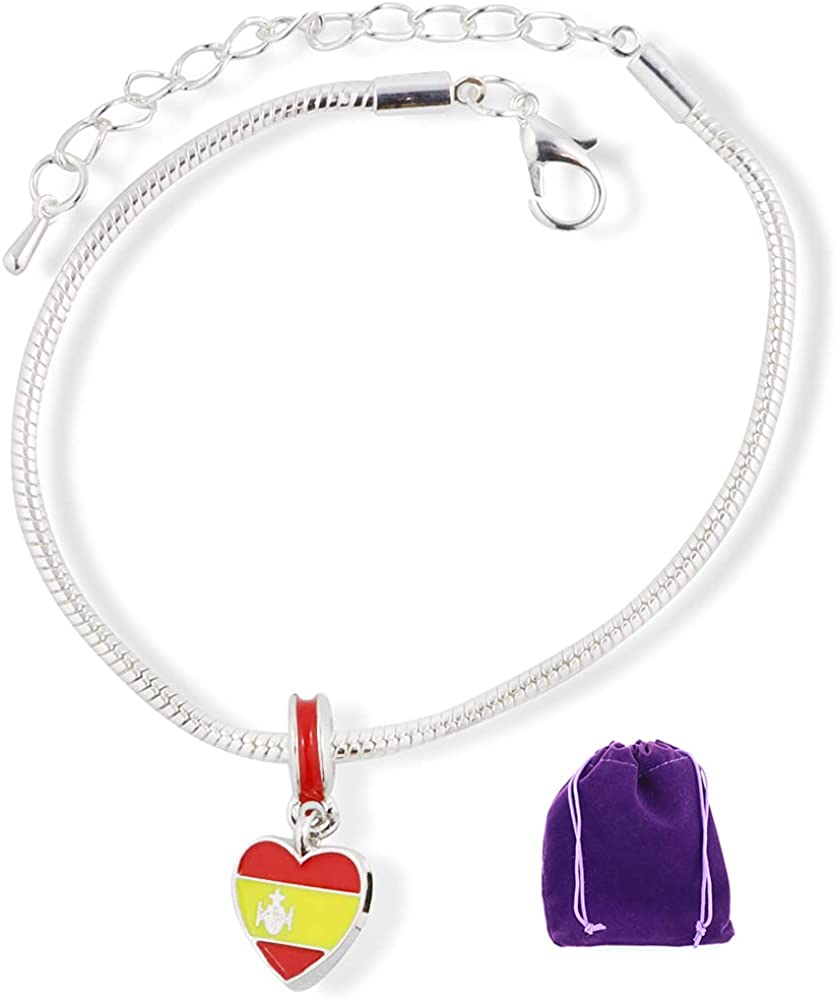 Spanish Flag on a Heart Snake Chain Charm Bracelet