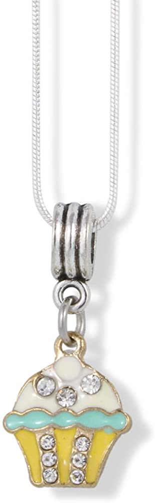 EPJ Cupcake White and Blue Icing on Yellow Bottom with Rhinestones Charm Snake Chain Necklace