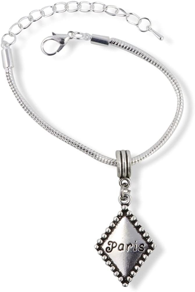 Emerald Park Jewelry Paris on a Diamond Shape Snake Chain Charm Bracelet