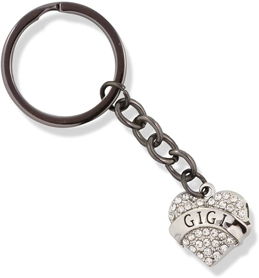 EPJ Gigi Grandma Grandmother Text on Rhinestone Heart Charm Keychain