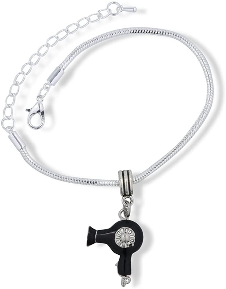Black Hair Dryer Hair Stylist Snake Chain Charm Bracelet