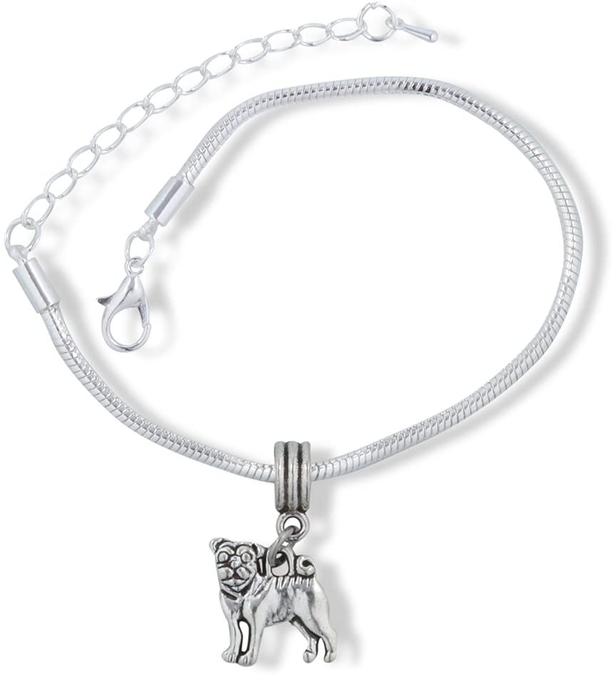 Emerald Park Jewelry Pug French Bulldog Dog Snake Chain Charm Bracelet