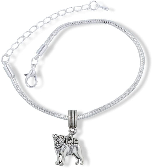 Emerald Park Jewelry Pug French Bulldog Dog Snake Chain Charm Bracelet