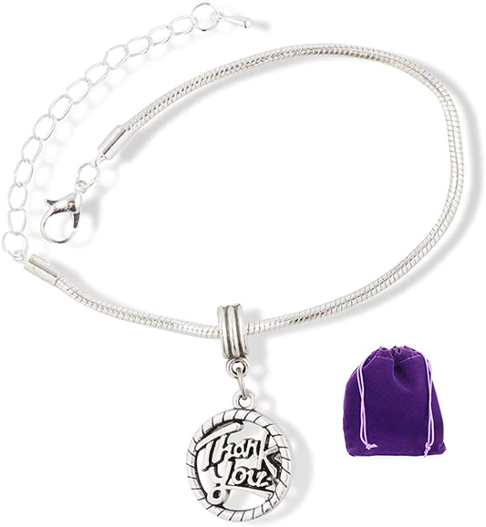 Thank You Bracelet | Text in a Circle Charm Snake Chain Charm Bracelet