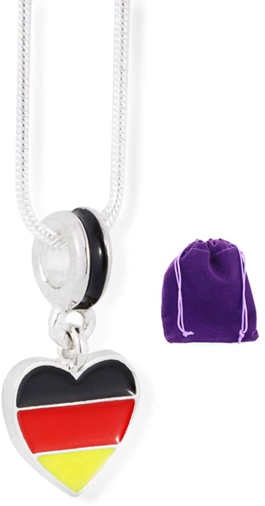 German Necklace | German Flag on Heart Charm Snake Chain Necklace