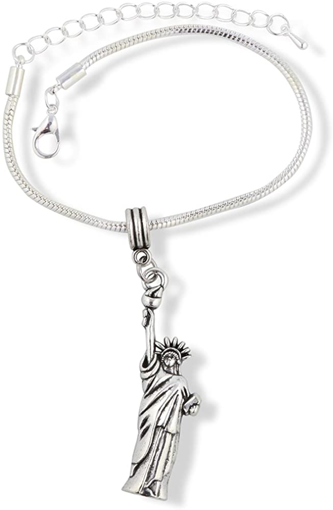Emerald Park Jewelry Statue of Liberty Large Snake Chain Charm Bracelet