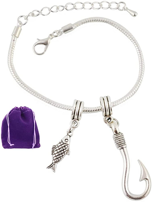 Emerald Park Jewelry Fish and Hook Snake Chain Charm Bracelet