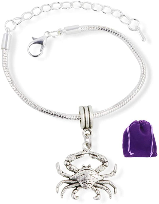 Crab with dots on shell and 2 eyes Snake Chain Charm Bracelet