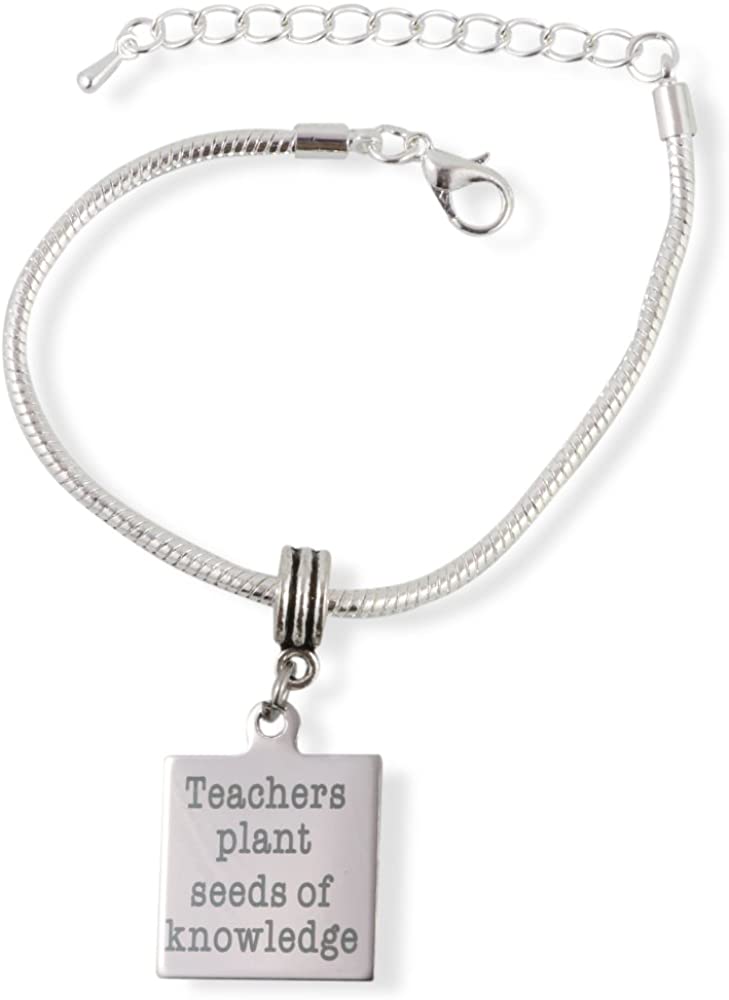 Emerald Park Jewelry Teachers Plant Seeds of Knowledge Snake Chain Charm Bracelet
