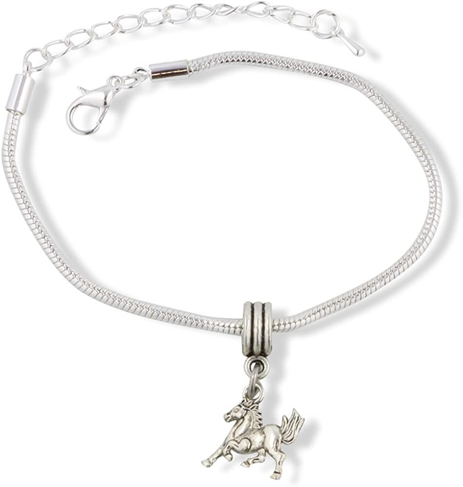 Galloping Horse with Bushy Tail Snake Chain Charm Bracelet