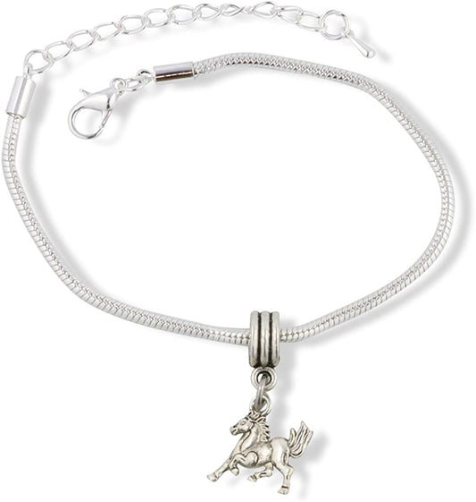 Galloping Horse with Bushy Tail Snake Chain Charm Bracelet