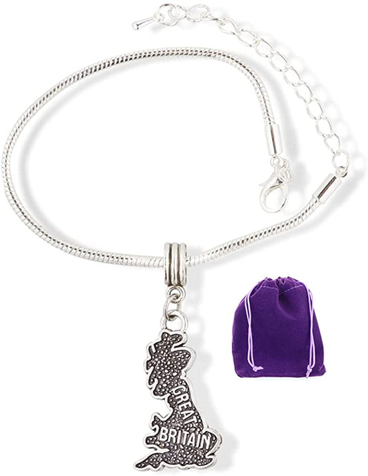 Great Britain England Country Map Snake Chain Charm Bracelet