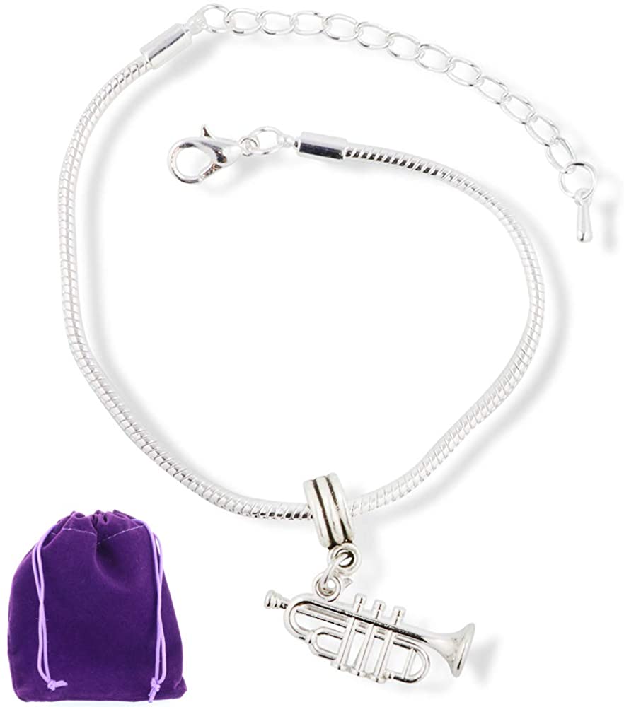 Trumpet Bracelet | Musical Instrument Snake Chain Charm Bracelet Gift for Women or Men