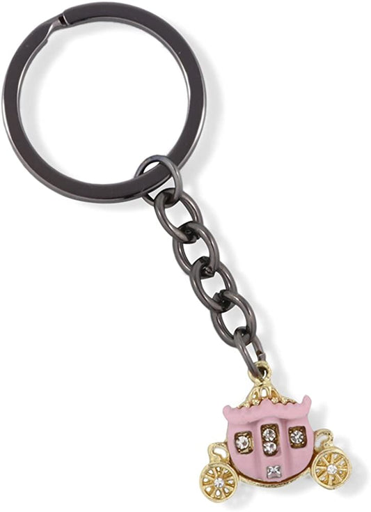 Carriage Cinderella Pink with Gold Wheels Charm Keychain